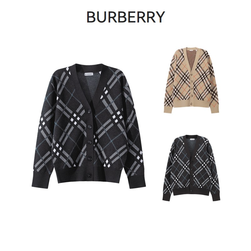 琥珀流光 Burberry巴宝莉 男士V领羊毛针织开衫毛衣外套80934931