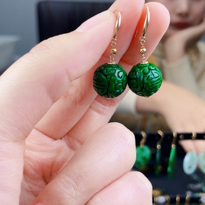 翡翠耳饰18K金镶嵌饰品