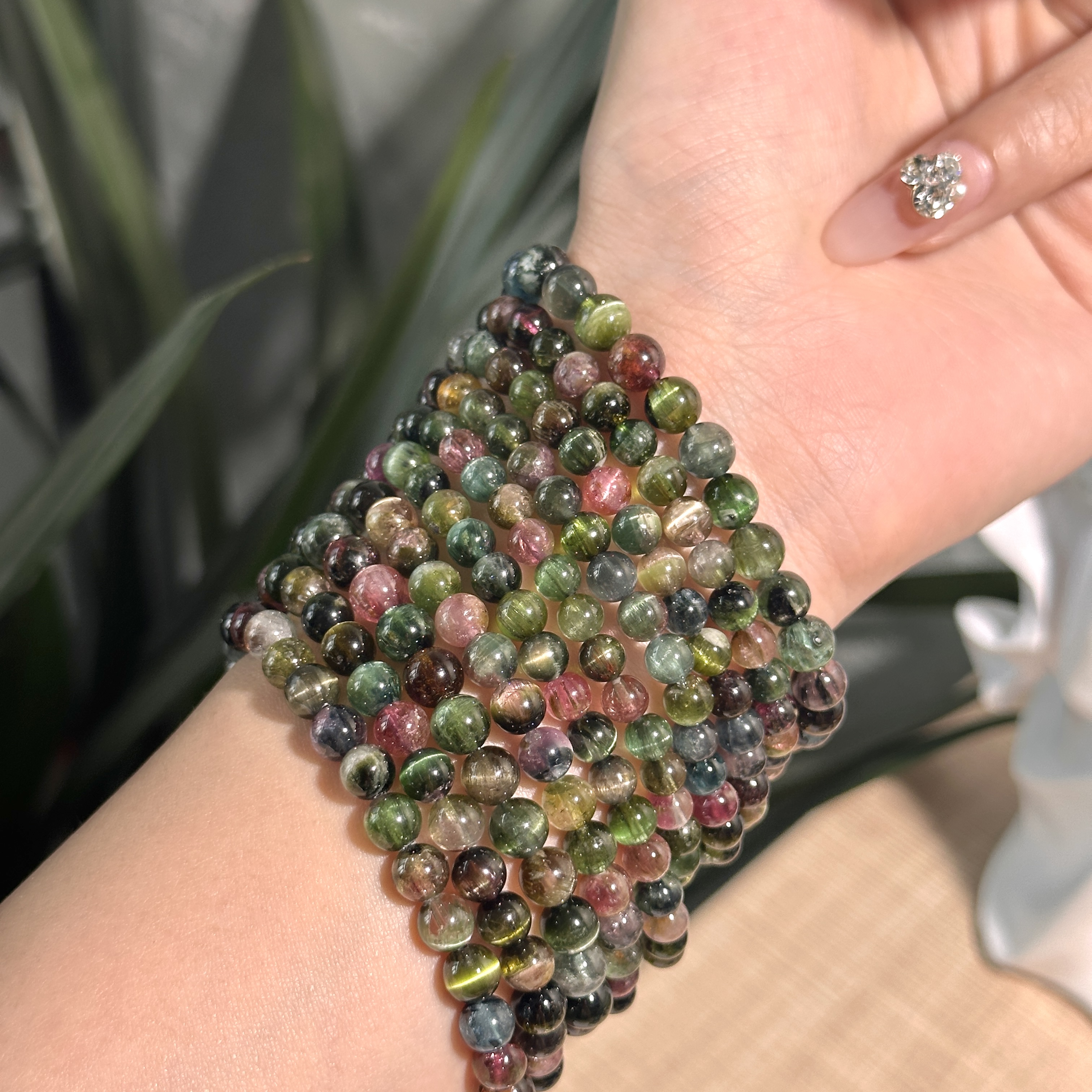 天然老矿彩虹碧玺手串 多样性发其一 B89
