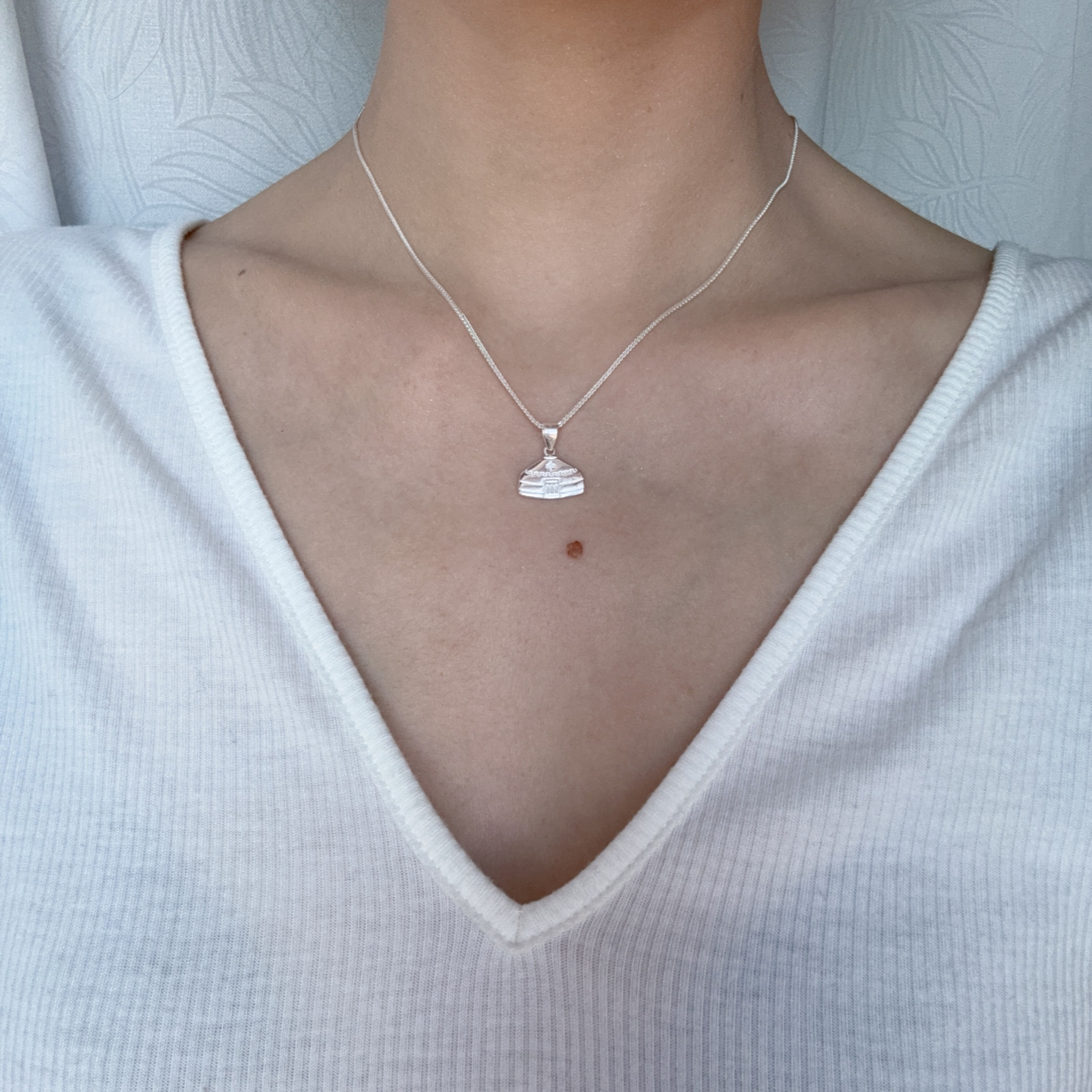 925银银制品 二合一手工时尚素款蒙古包项链银色精致