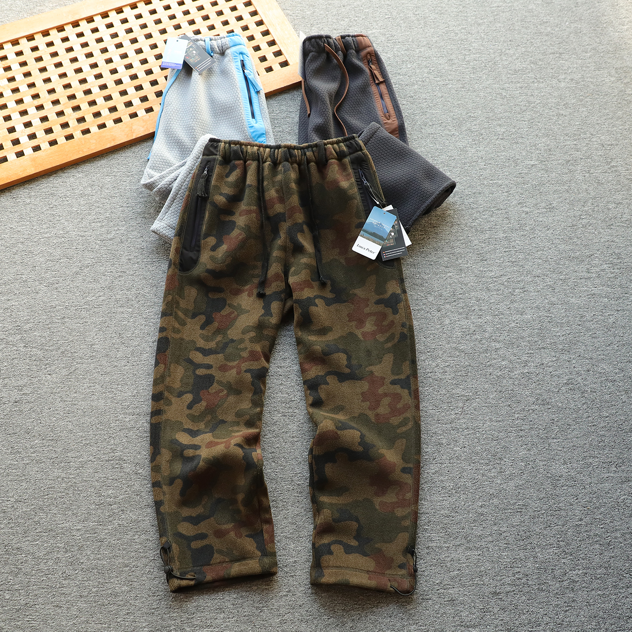 日单 加绒加厚方格暖绒男女休闲直筒裤迷彩裤 一条过冬