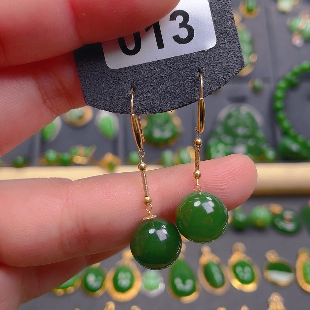 和田玉耳饰18K金镶嵌013