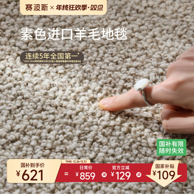 赛波斯松露绒羊毛地毯客厅素色极简原木风卧室衣帽间轻奢高级感