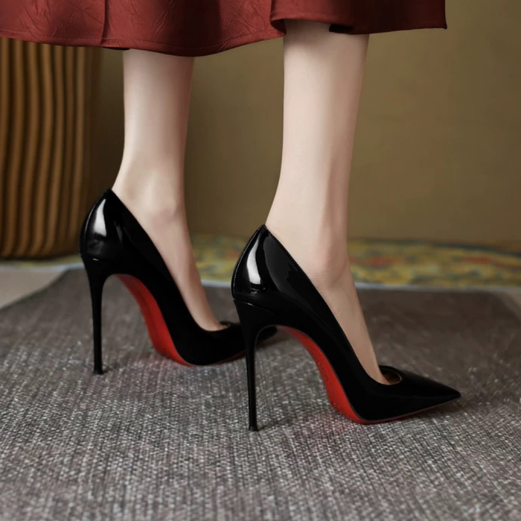 秋冬必备热款【护指棉】CL裸色红底高跟鞋细跟女百搭职业漆皮全包