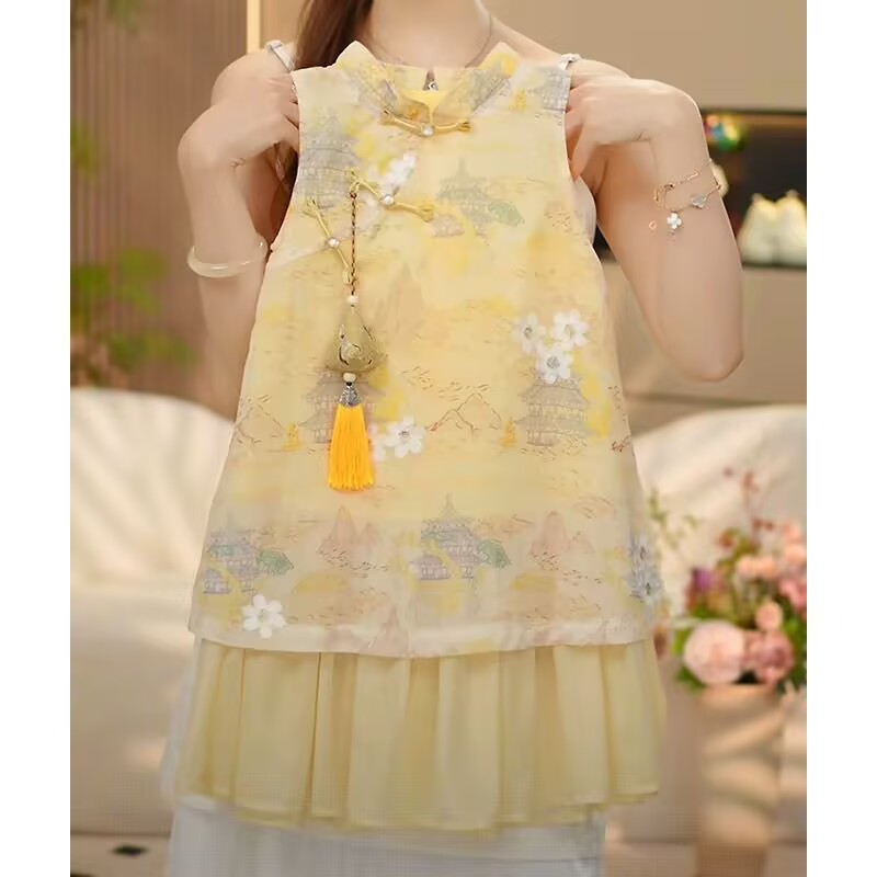 宝宝生日公主裙儿童童装裙子中式夏款夏季印花花朵女童中大童汉