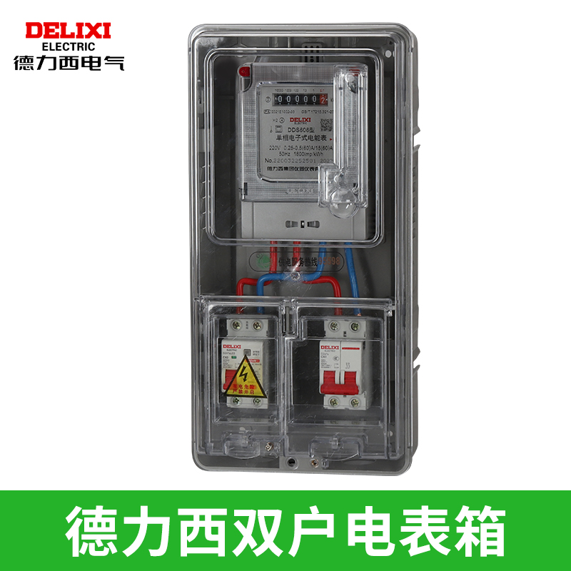 德力西单相电表箱家用出租房户外防水双开门220V明装透明塑料表盒