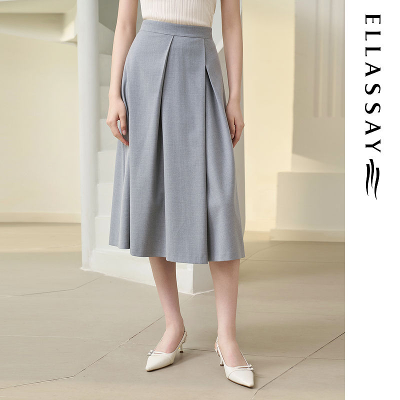 ELLASSAY歌力思2025秋季新款高腰斜褶裥通勤半身裙女E363Q00300