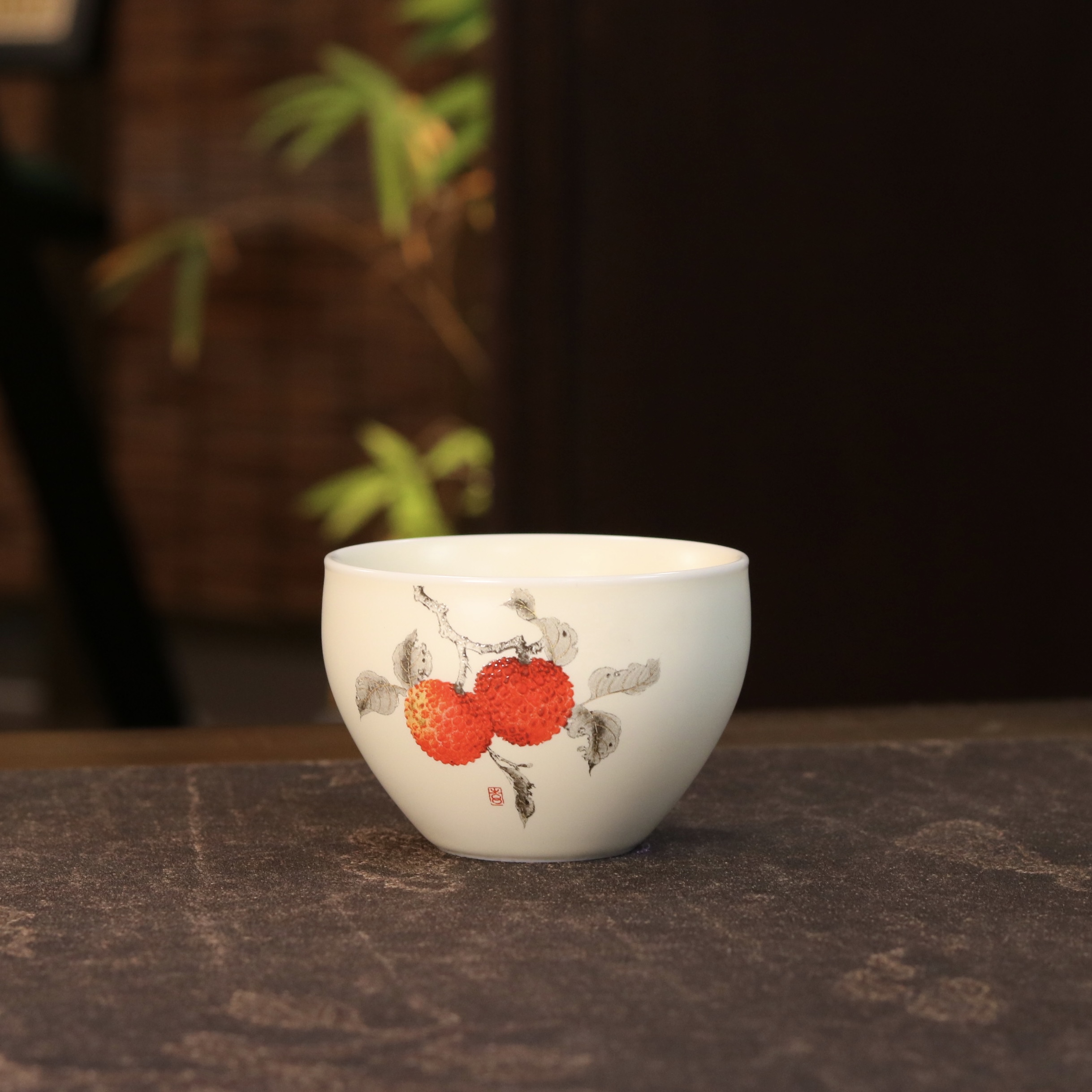 茗器山房 景德镇高温瓷枢府釉米黄荔枝主人杯茶杯缸杯 100cc