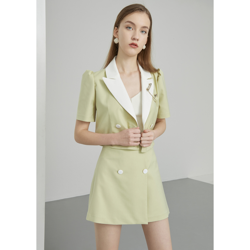 【小熊专属】恩曼琳夏双排扣A字裙简约收腰短裙半身裙女EANCBA31