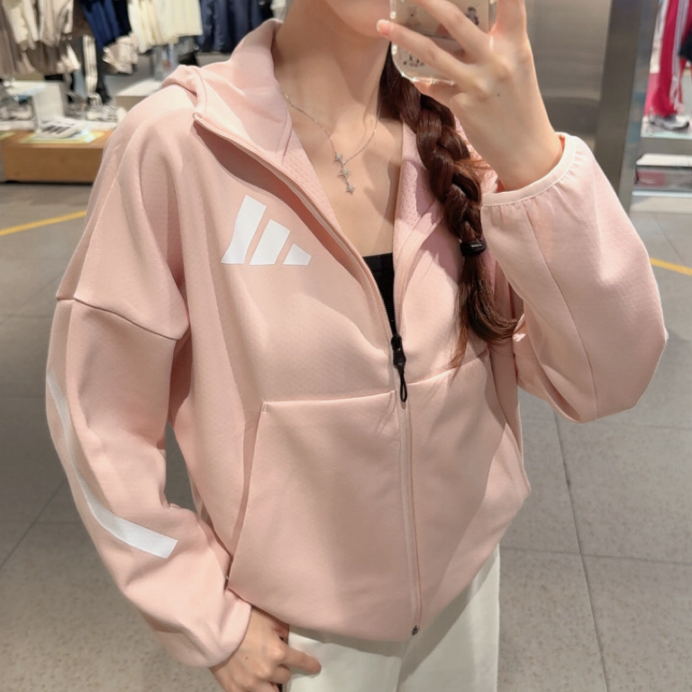 adidas/阿迪达斯「真治愈」系列粉色运动休闲连帽夹克外套KC7905