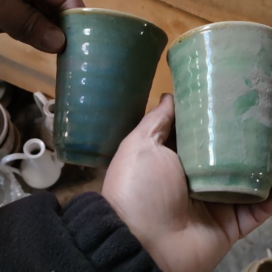 白瓷五厂绿色纹香杯两支