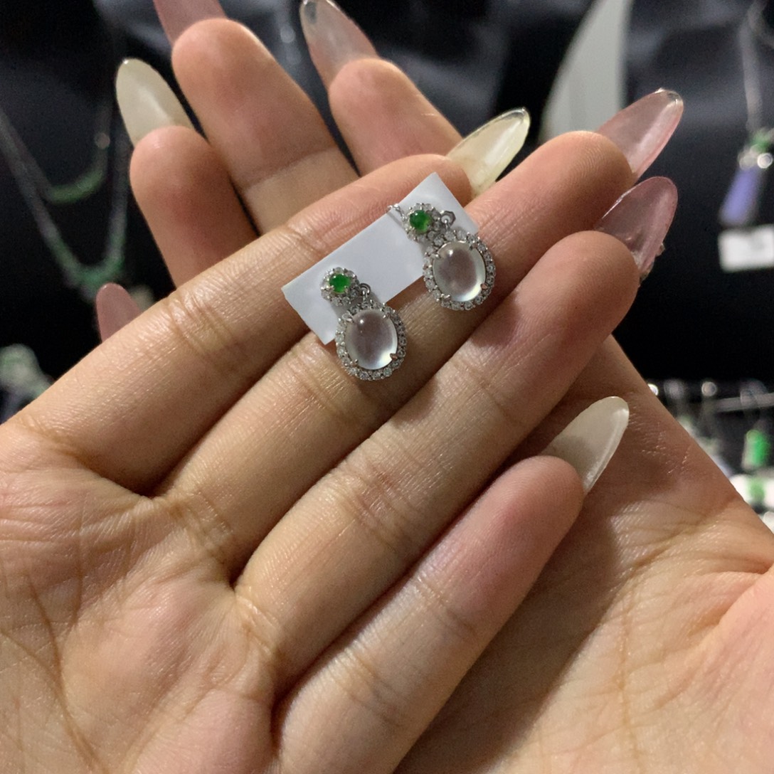 翡翠戒指银S925镶嵌耳坠