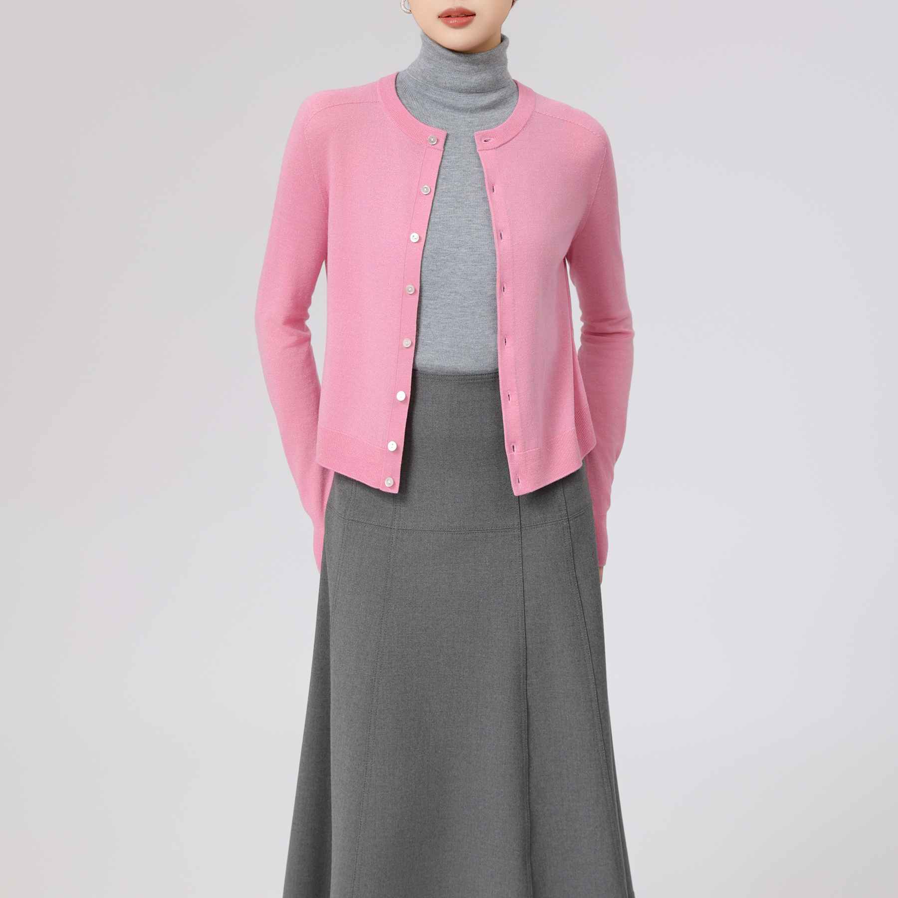 AMASS/阿玛施 早春新款保暖针织外套百搭简约圆领针织衫548022