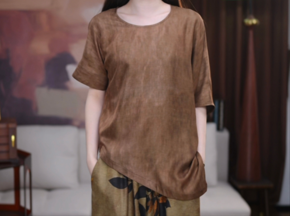 【晴鸢】 香云纱新中式时尚复古显瘦春秋宽松国风咖色短款上衣