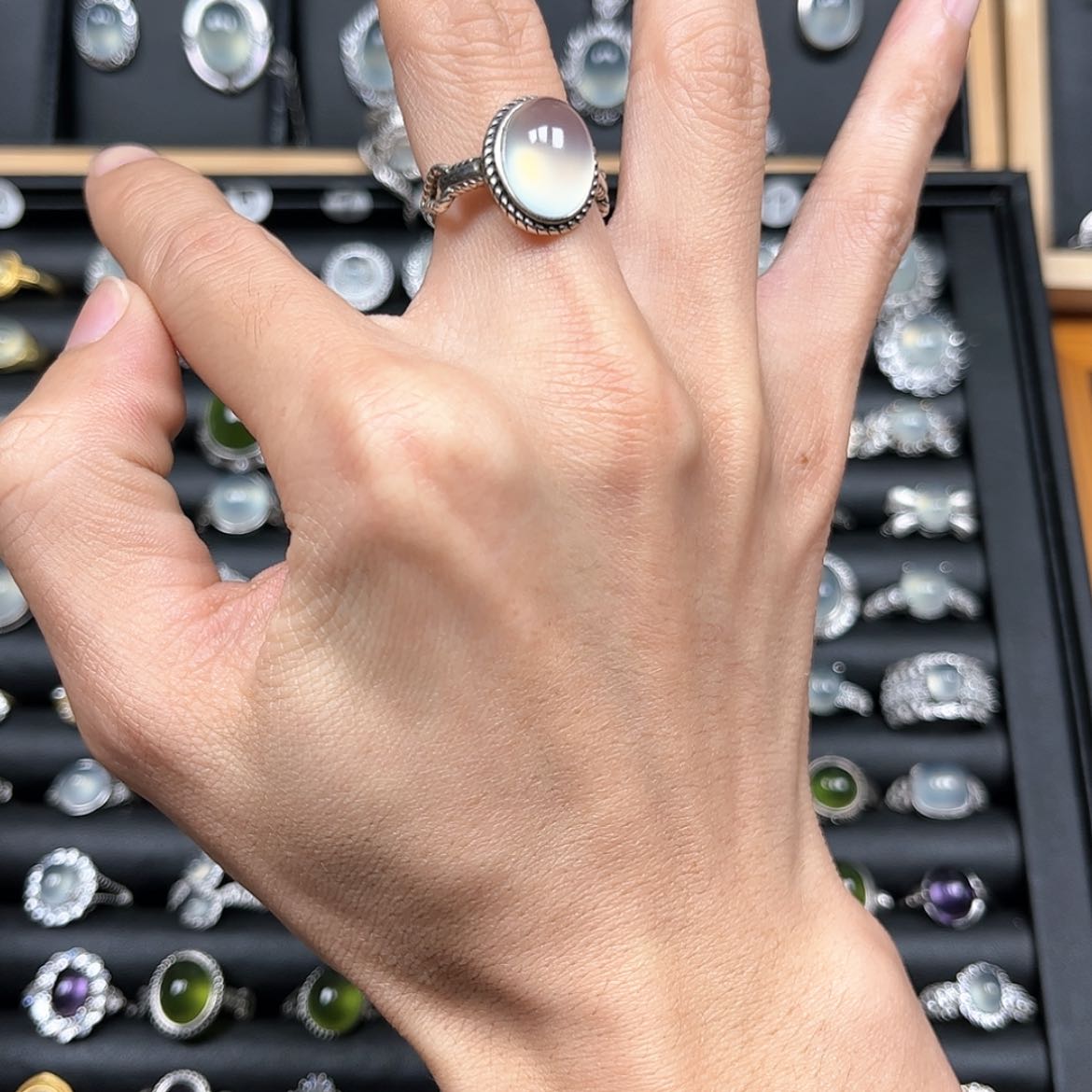 【闪购商品】岫玉戒指银S925镶嵌欧**