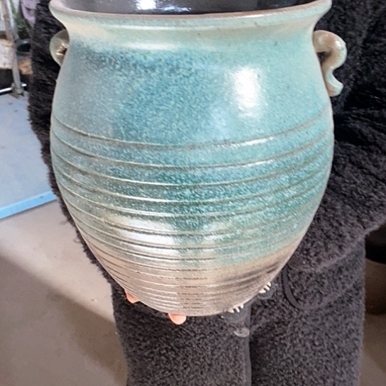 紫砂花盆口24高30，双拼绿