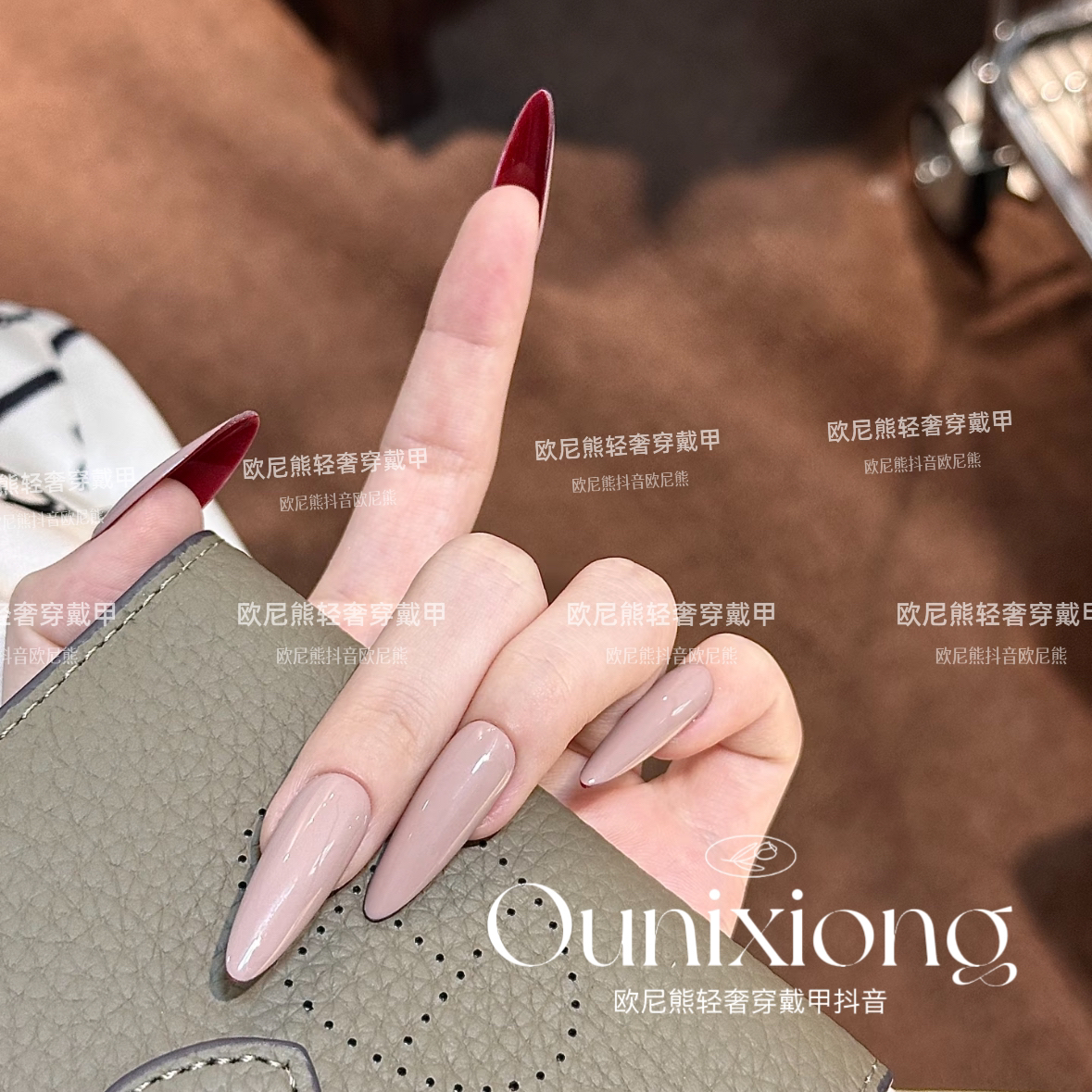 红底cl高跟鞋裸色显白手工穿戴甲长款简约气质高级感美甲甲片