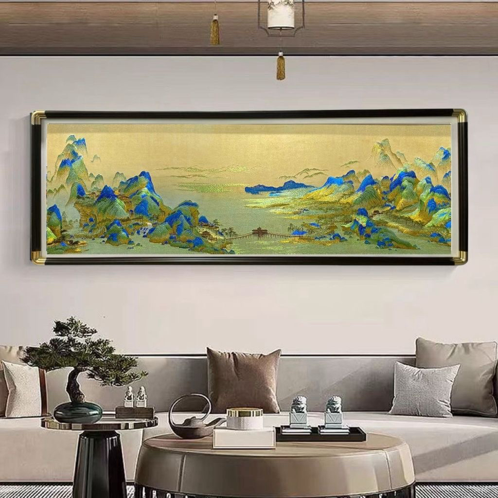 新中式（客厅山水画合集）千里江山图高端织锦绣客厅沙发背景装饰画