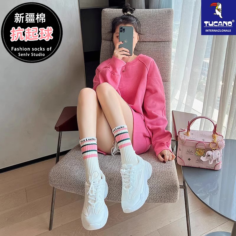 袜子女新款配鲨鱼裤长袜外穿潮中筒袜运动袜子女夏季薄款堆堆长袜