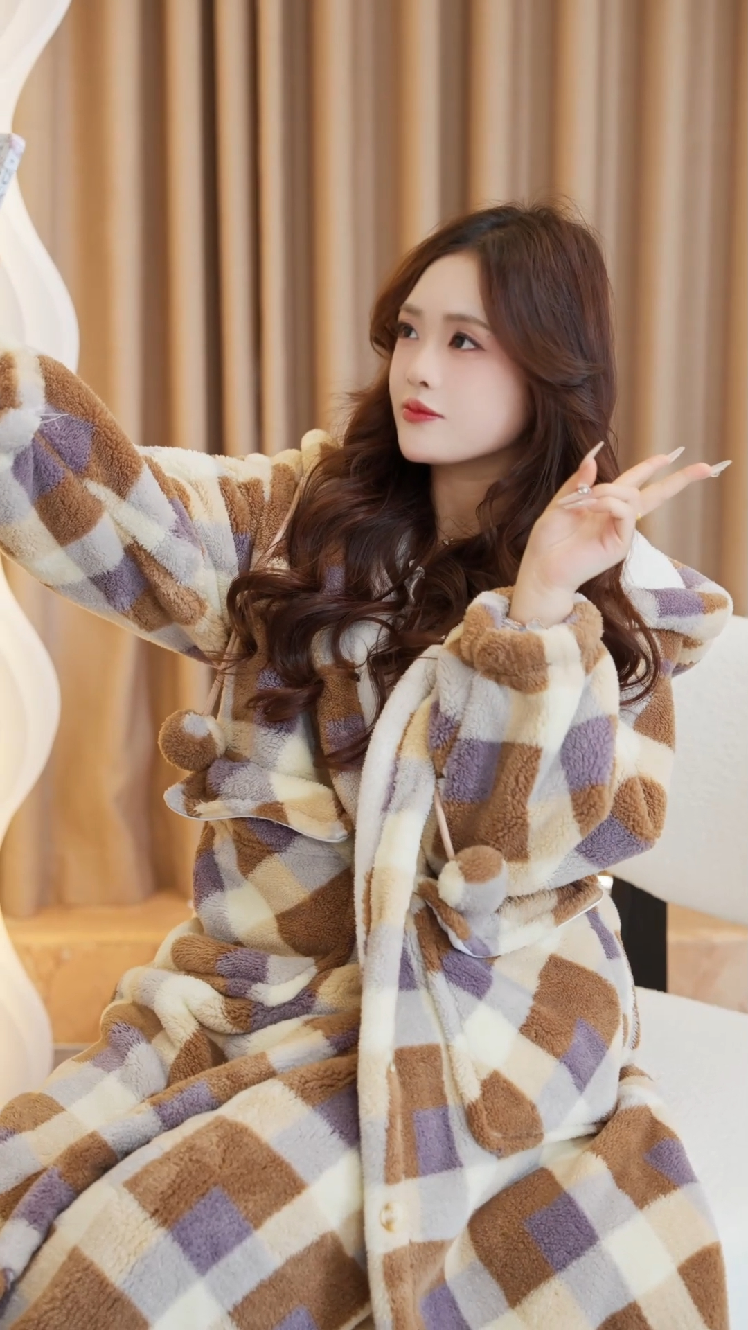 冬季睡袍套装女复合加绒加厚连帽高档可外穿女士睡袍家居服套装冬