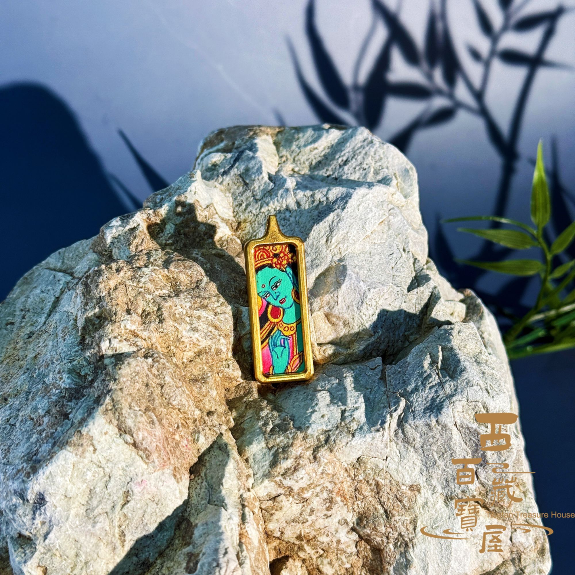 西藏拉萨 绿妈妈长条唐卡吊坠 手工绘制（拉萨发货）