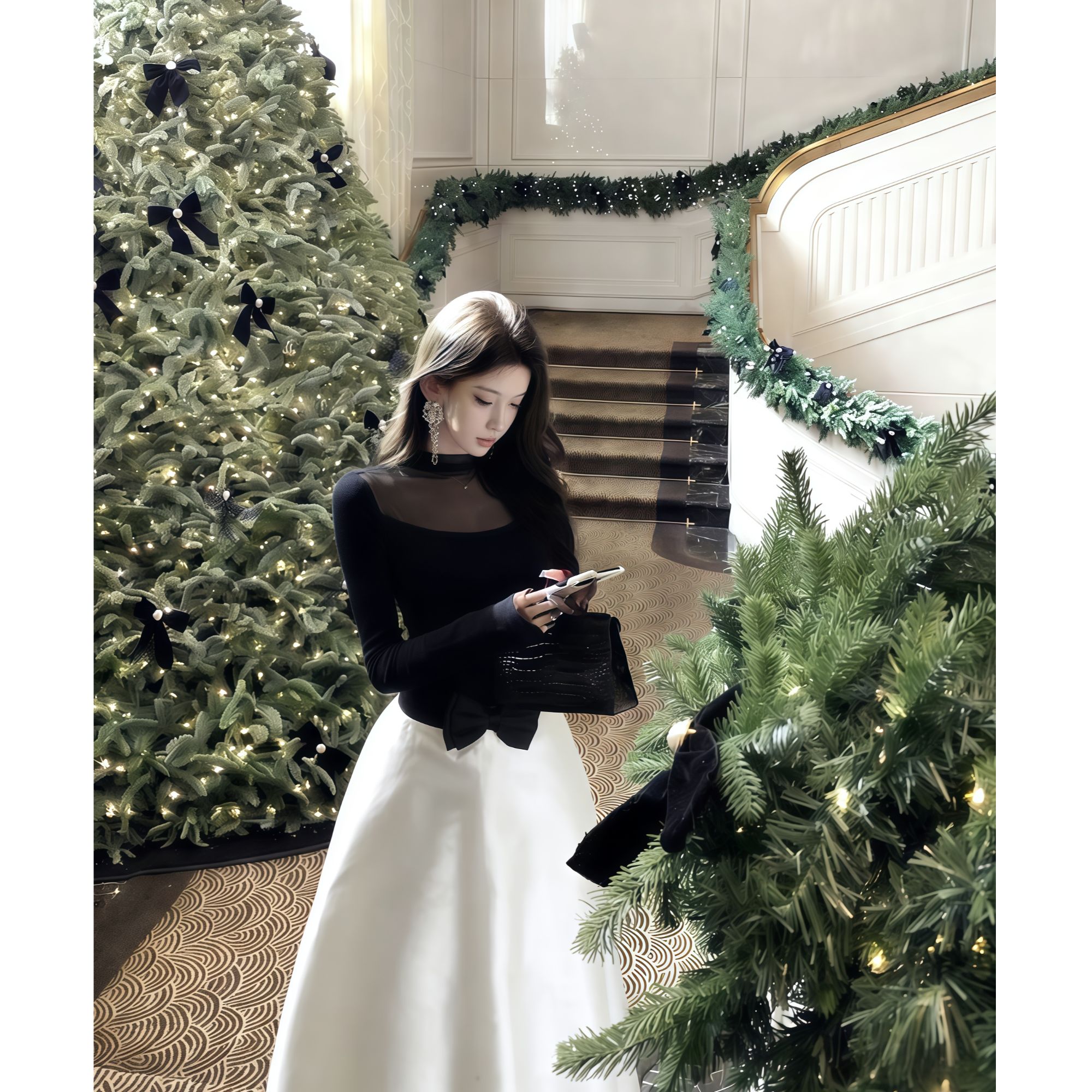 INSTUNNING法式赫本风优雅网纱上衣半裙套装千金气质大裙摆两件套