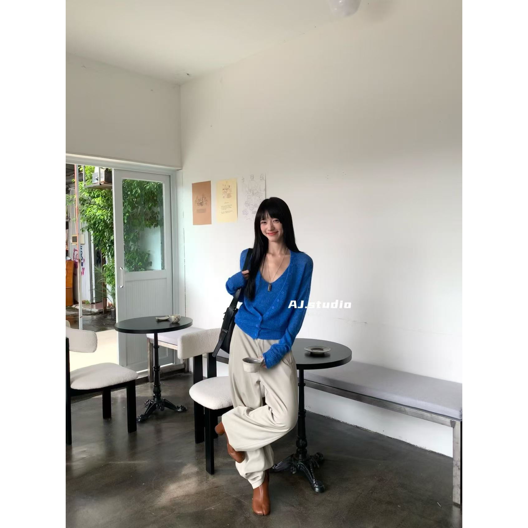 AJ（1aje1237#）假两件！V领设计感宽松百搭针织衫9-28