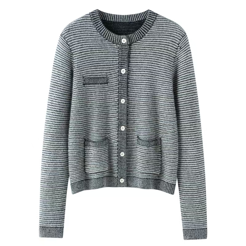 100%山羊绒7针双股加厚圆领小香风开衫