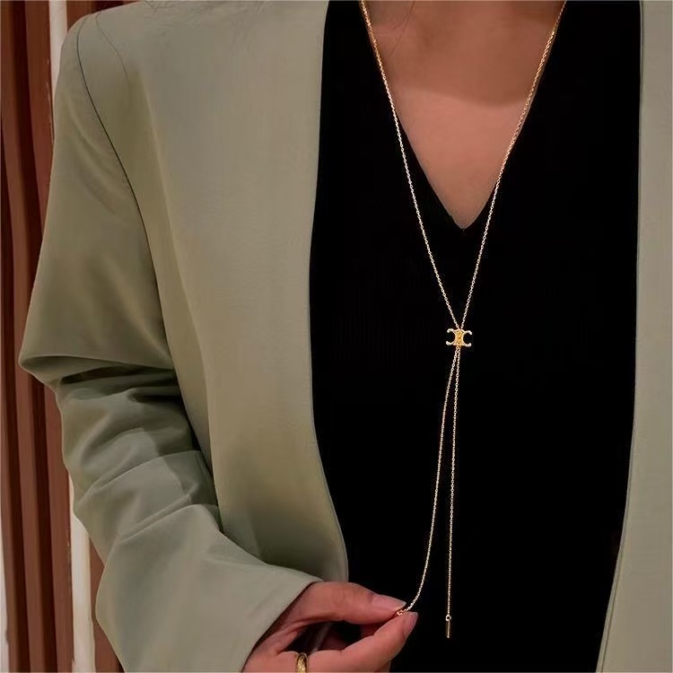 钛钢项链 几何凯旋长门长链条银色套头