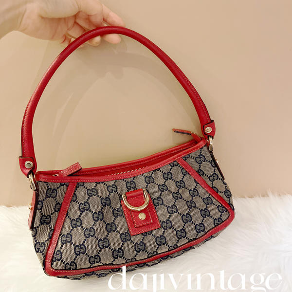 95新 GUCCI/古驰 大吉中古/Gucci红色拼老花腋下包