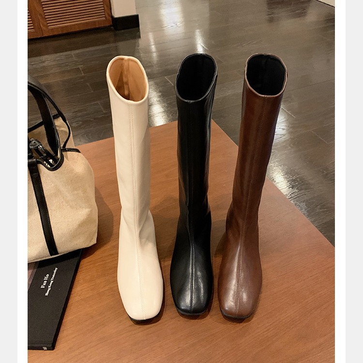 内增高4cm圆头百搭柔软秋冬瘦瘦靴中筒骑士长靴女