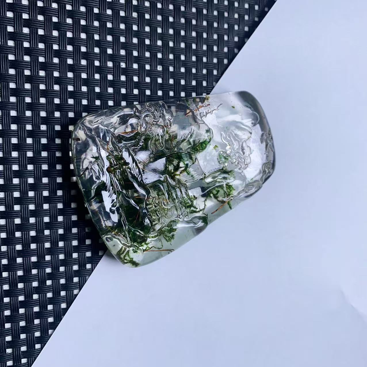 [石矿]A465绿草山水牌吊坠