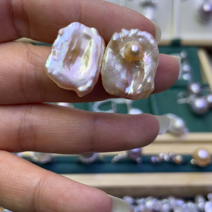 淡水珍珠耳饰银S925镶嵌