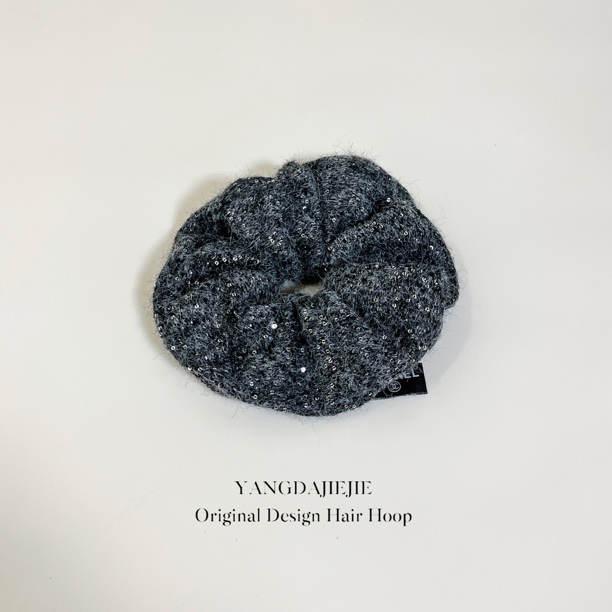 杨大姐推荐《灰星月》韩国新品针织亮片百搭大肠高弹力扎马尾头绳