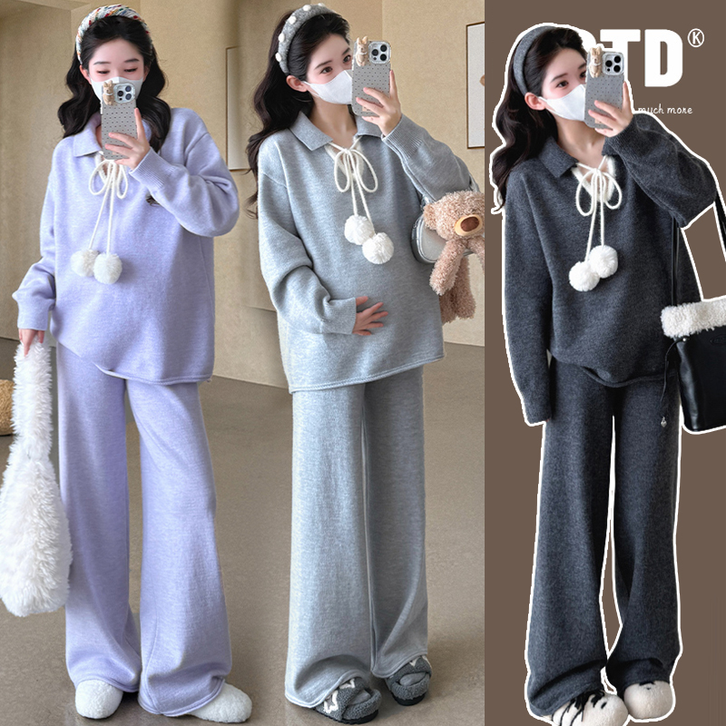 【安安】孕妇装秋冬装减龄加厚毛衣上衣+阔腿裤子休闲洋气冬季套装