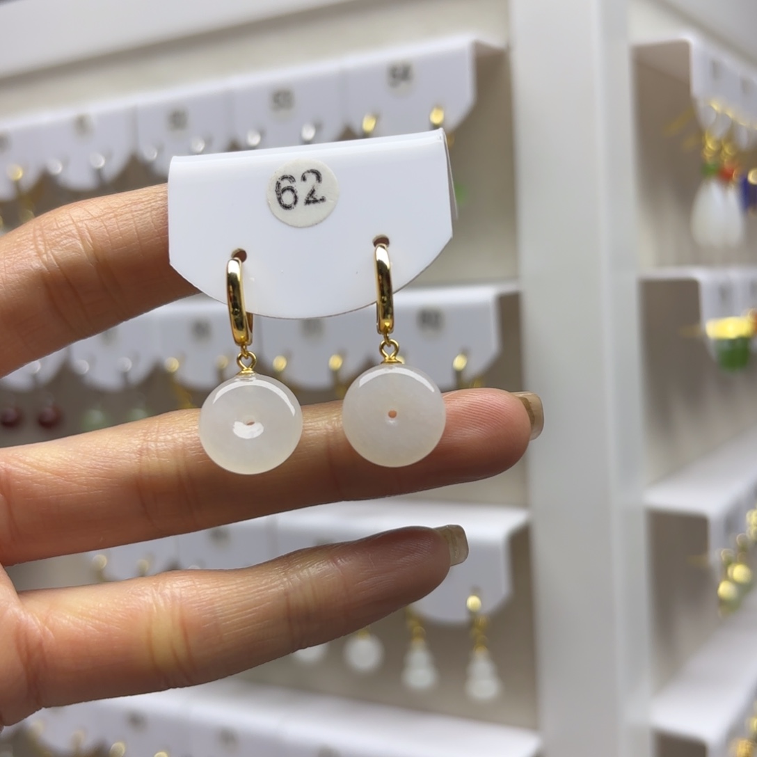 和田玉银S925镶嵌耳饰