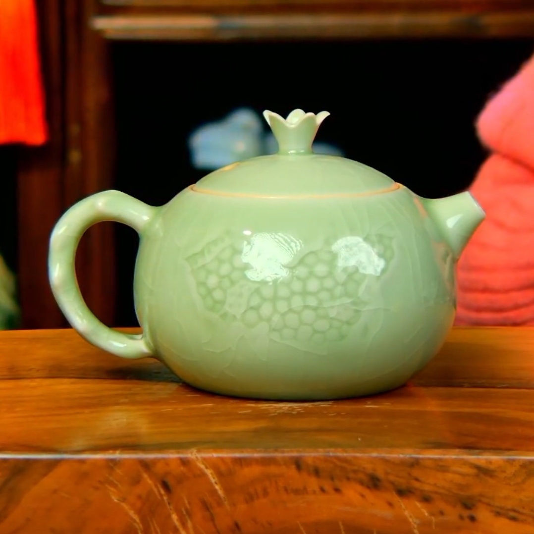 郗奎奎•原矿玛瑙釉全手工石榴壶汝窑泡茶壶汝瓷茶壶