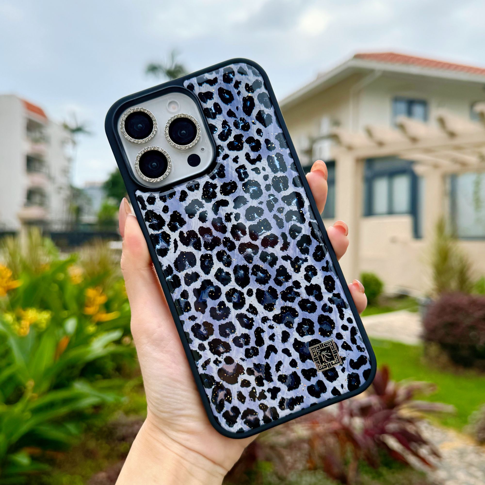 适用苹果华为松弛感高端手机壳各型号雪豹+美洲豹纹欧式壳