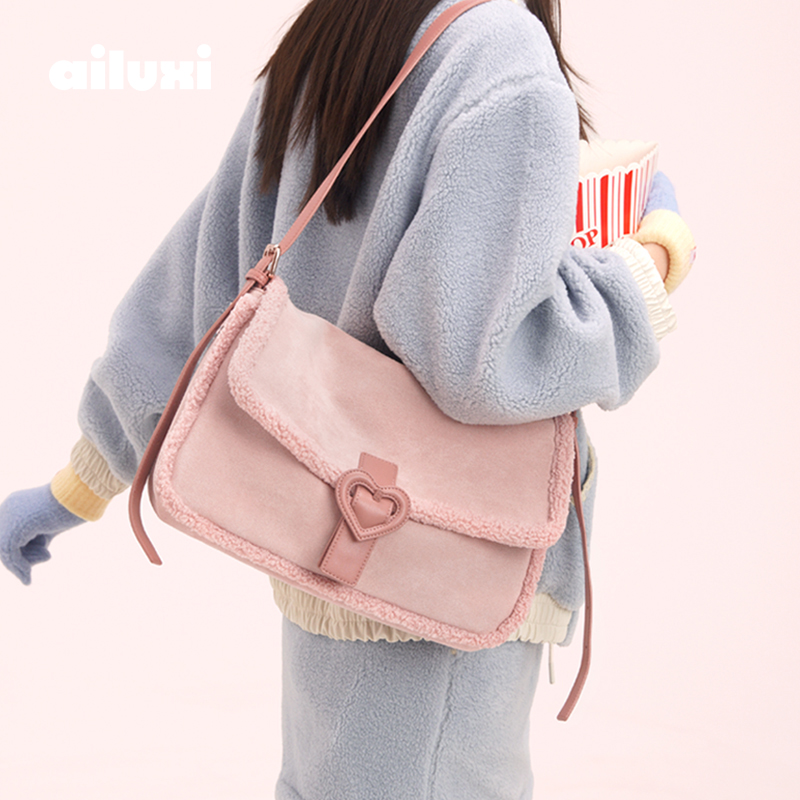 【直播专享】爱路喜冬季日常通勤百搭包包女可爱粉色麂皮绒托特包2
