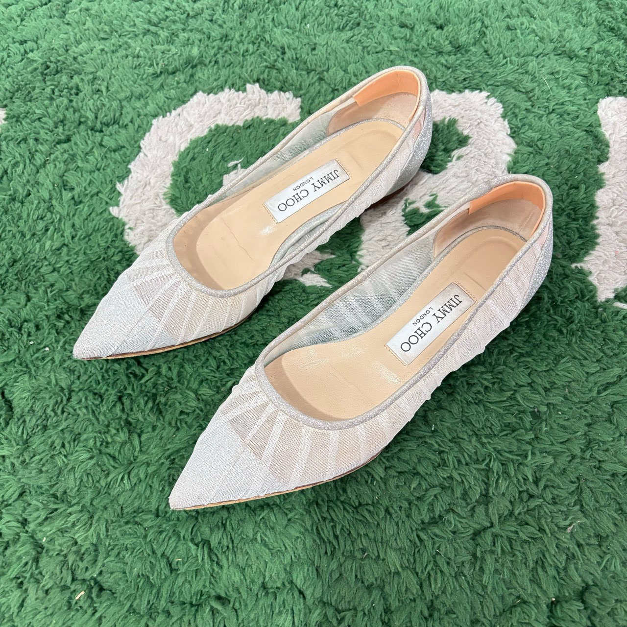95新 JIMMY CHOO/吉米周 闪粉平底休闲鞋 37码 鞋底贴底 ylp1156