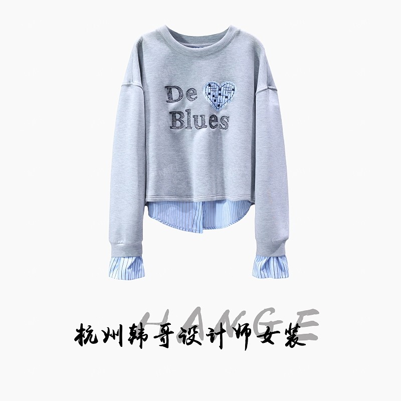 【韩哥女装】2025秋冬《雅致》银灰色立体刺绣拼接衬衫卫衣6281-K2