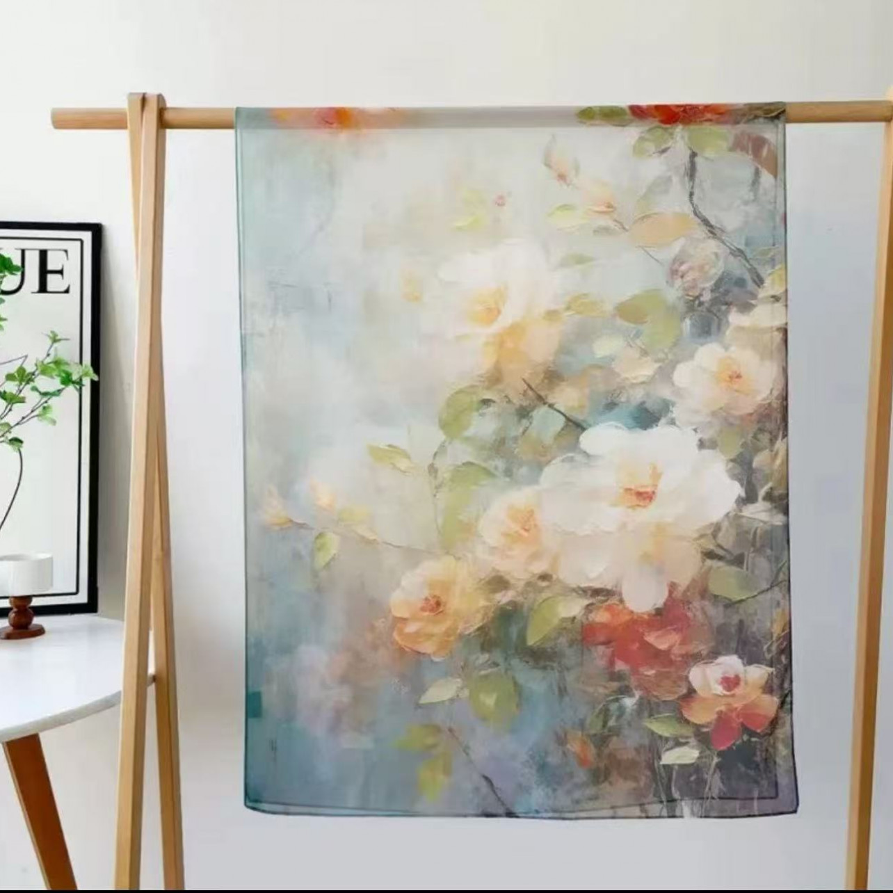 N163【油画雏菊】70*180轻奢高定新中式长条巾