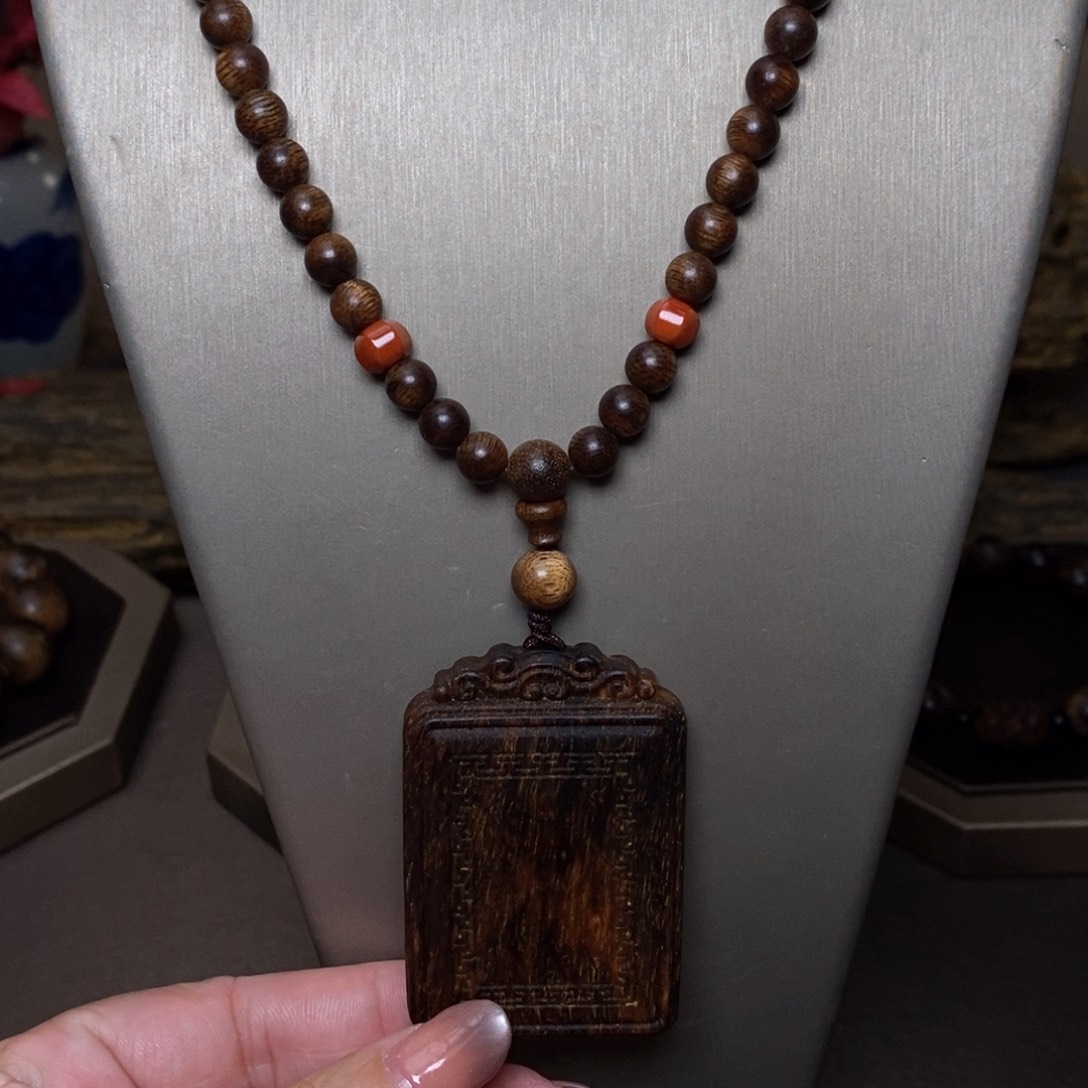 沉香手串越南芽庄白棋楠玉化06×108➕黄棋楠玉化吊坠配饰