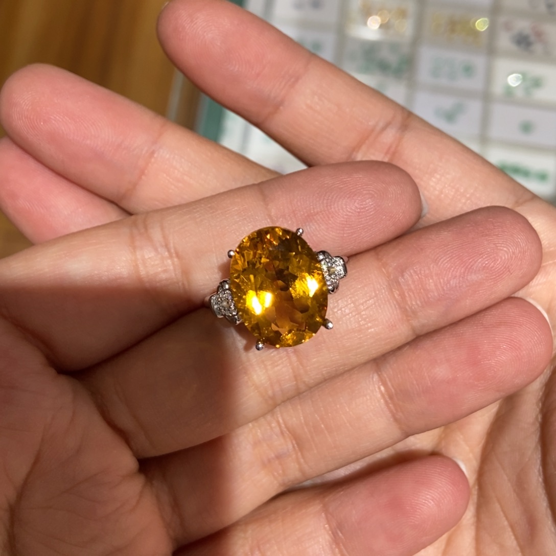 瑰***鸢黄晶戒指银S925镶嵌