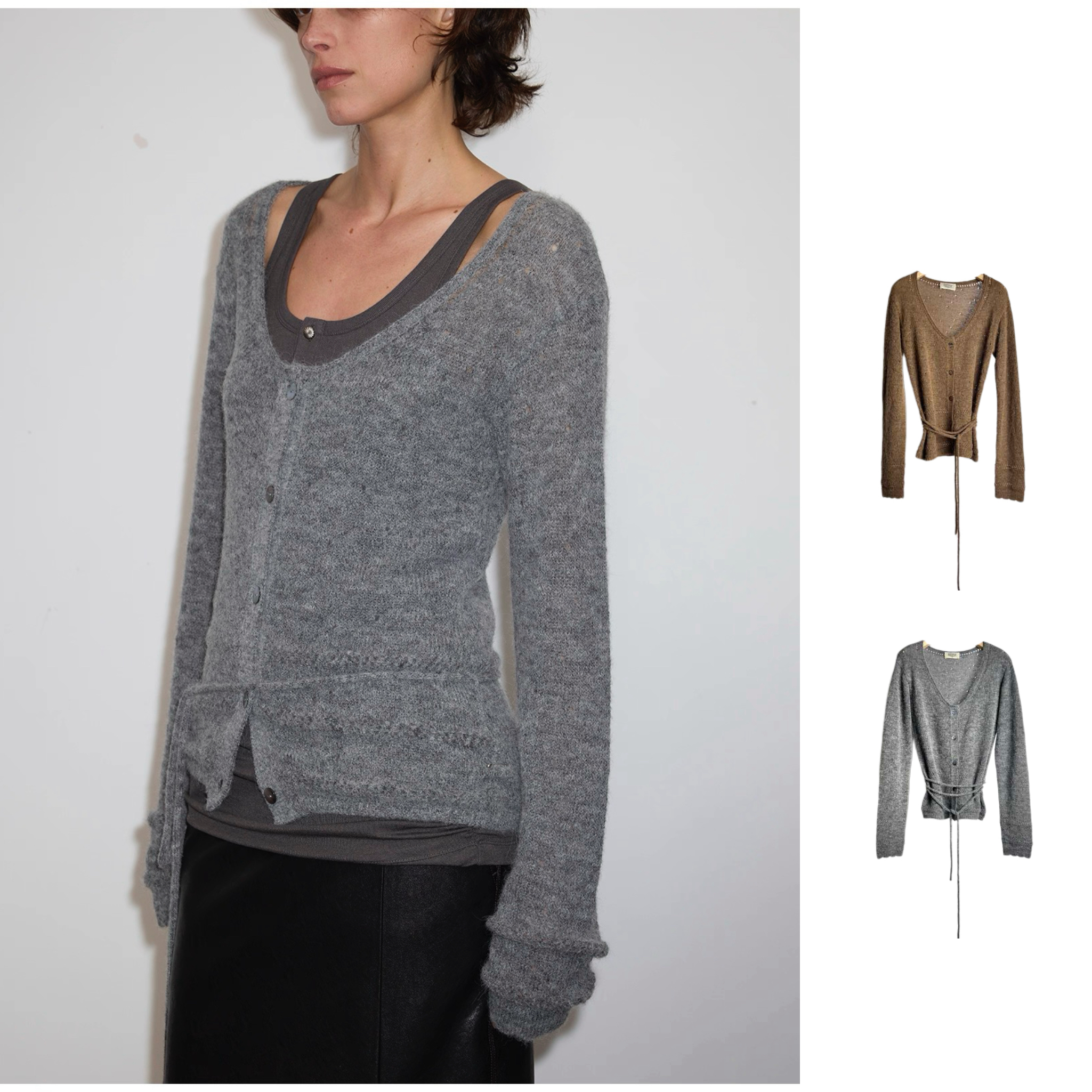 un mute 职场休闲风少女风慵懒风长袖女修身开衫毛针织衫——黑鸭子