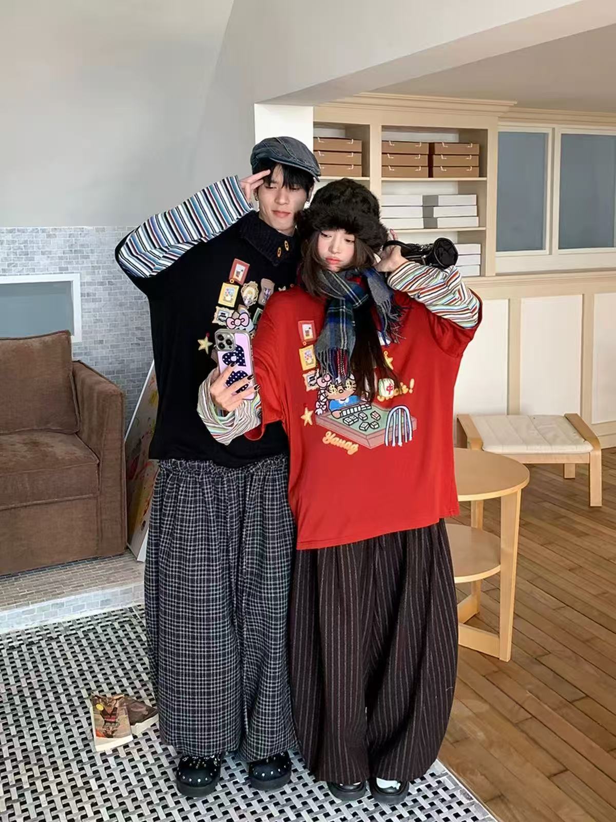 YANAG设计师品牌春夏绵羊毛假两件长袖T恤