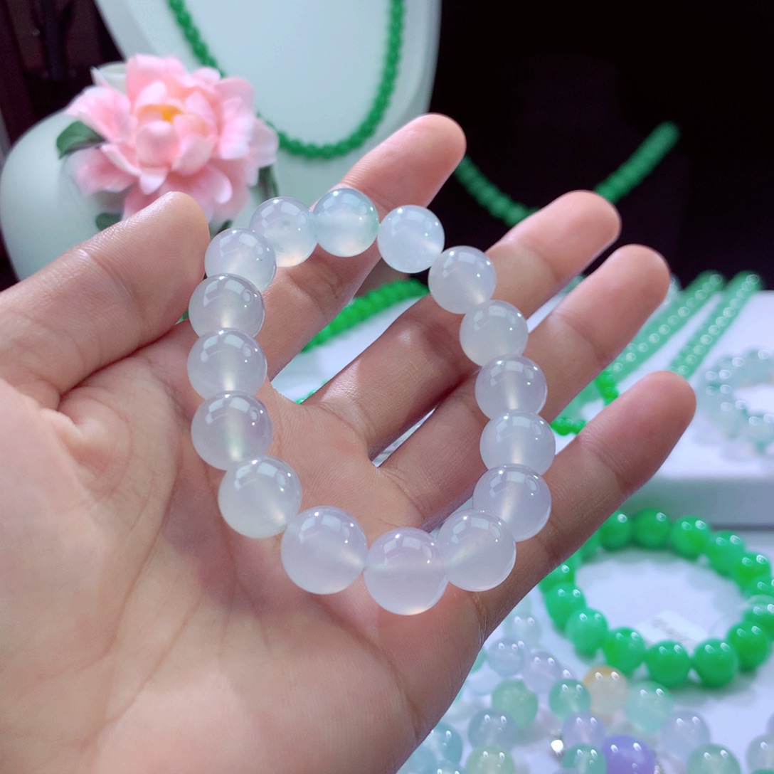 翡翠手链银S925镶嵌天然缅甸翡翠