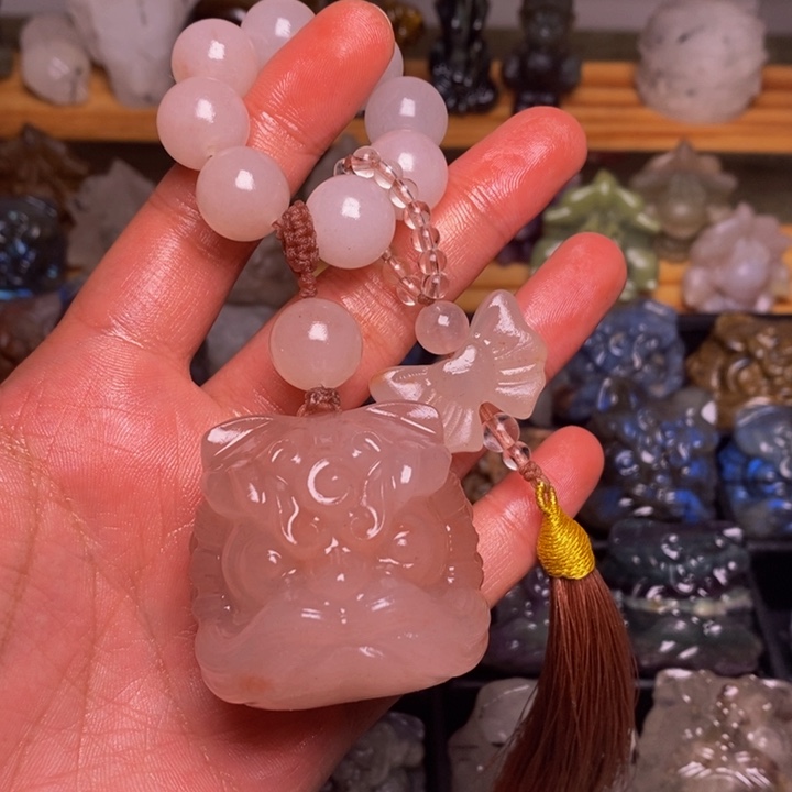 石材醒狮手把件摆件