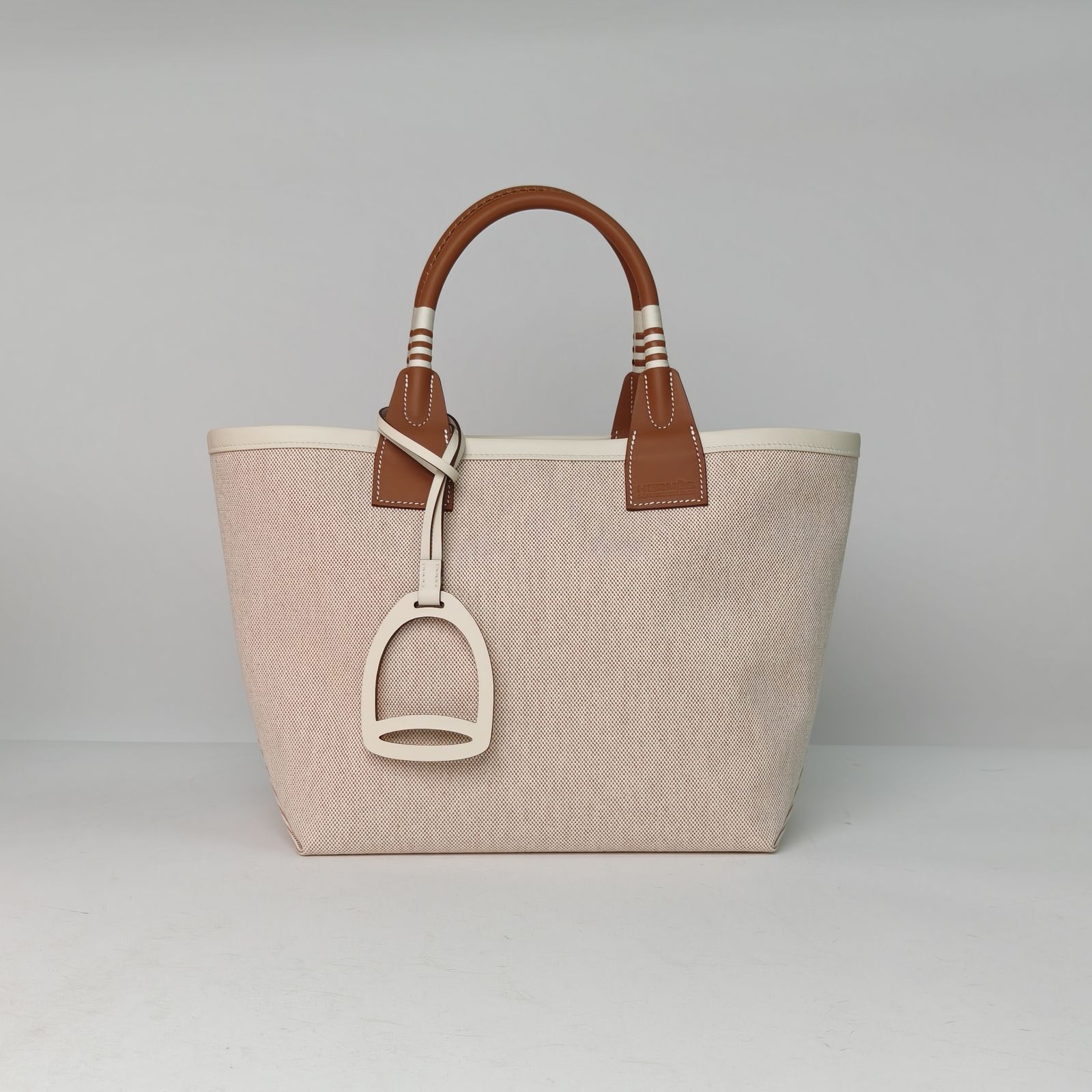 99新 Hermes/爱马仕 小花6珊 Steeple 25 37金棕色 帆布 B刻 银扣