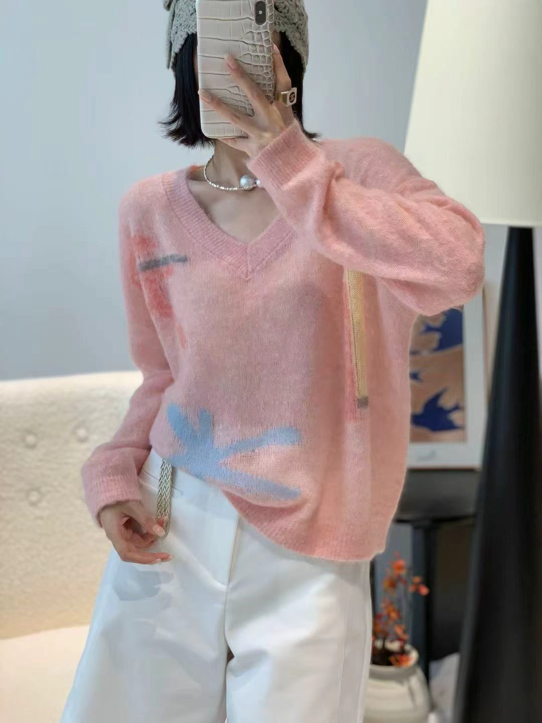 2025秋冬休闲百搭慵懒风长袖V领上衣